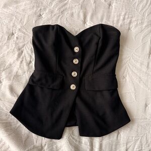Black Strapless Buttoned Top